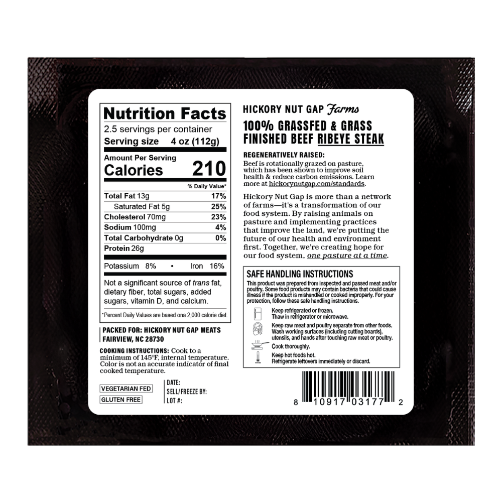 100% Grassfed Ribeye Steak Box (6 count)