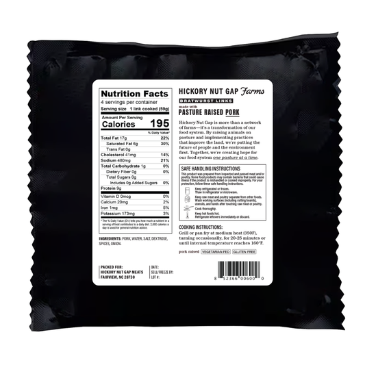 Pasture Raised Pork Bratwurst Links (6 count)