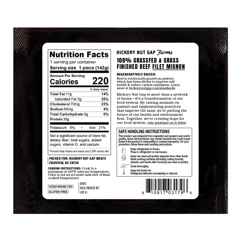 100% Grassfed Filet Mignon Steak Box (6 count)