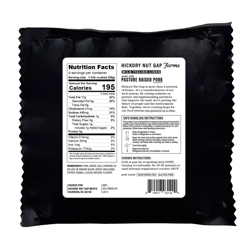 Pasture Raised Pork Mild Italian Links (6 count)